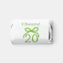 green 20th birthday bow watercolor name bold retro