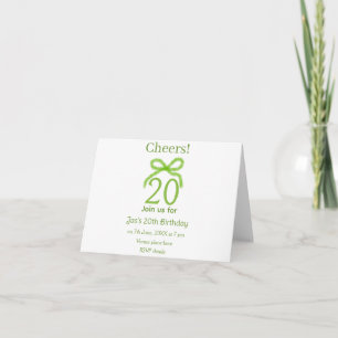 green 20th birthday bow watercolor name bold retro announcement