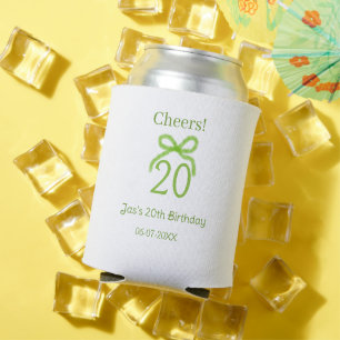 green 20th birthday bow watercolor name bold retro can cooler