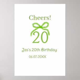 green 20th birthday bow watercolor name bold retro poster