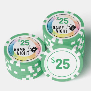 Green $25 Watercolor Game Night Poker Chip