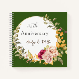 Green 25th Wedding Gift For Couple Floral Wreath Notebook
