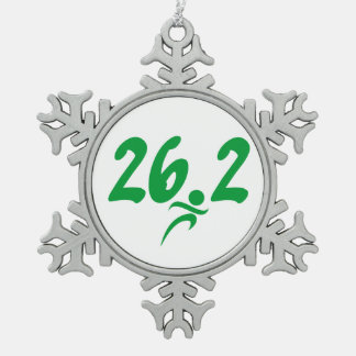 Green 26.2 marathon snowflake pewter christmas ornament
