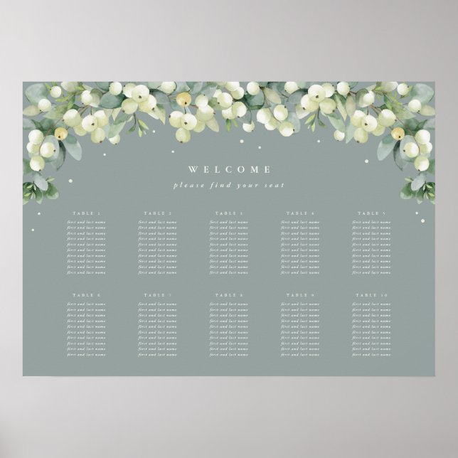 Green 28x20" 10 Tables of 10 Seating Chart Poster (Front)
