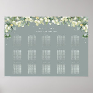 Green 28x20" 15 Tables of 10 Seating Chart Poster