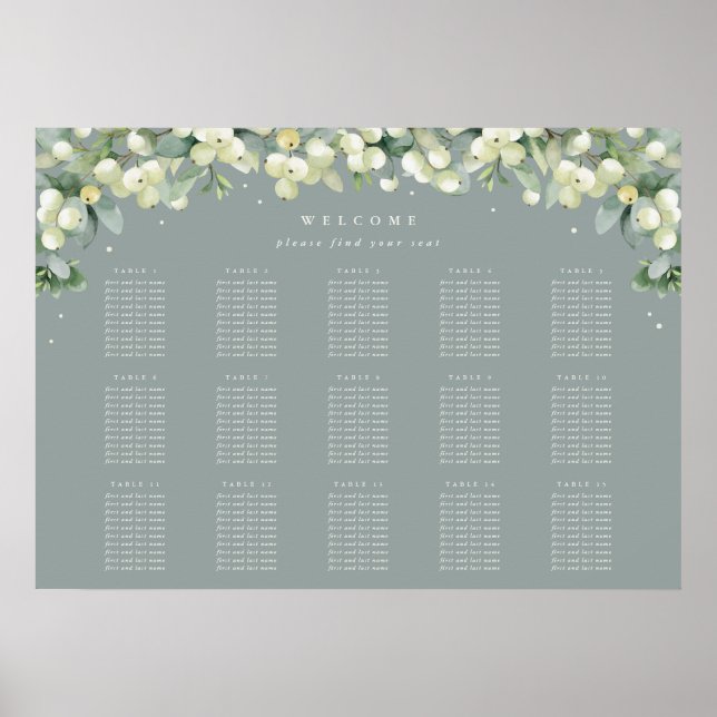 Green 28x20" 15 Tables of 10 Seating Chart Poster (Front)