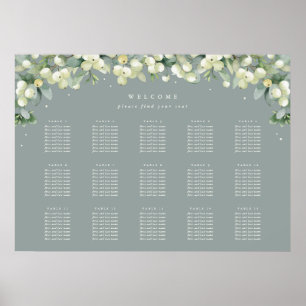 Green 28x20" 15 Tables of 8 Seating Chart Poster