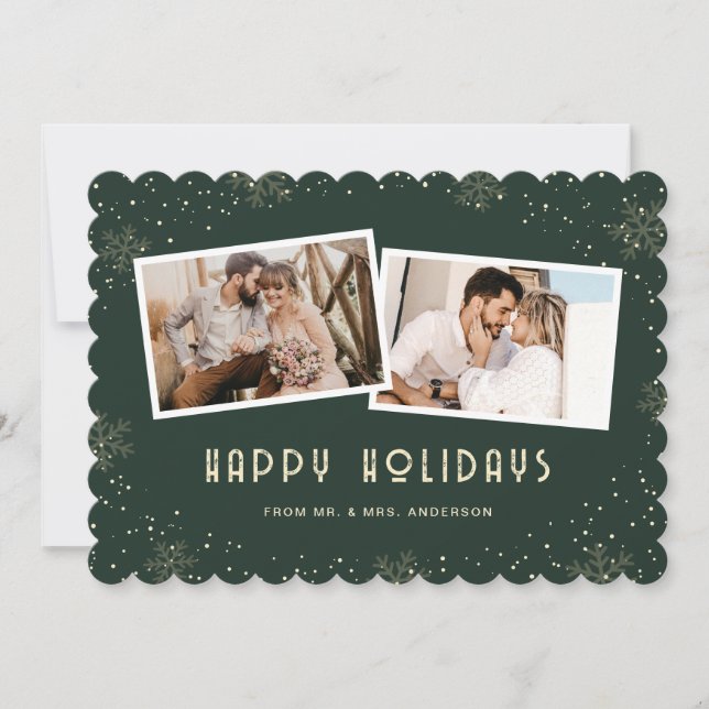 Green 2 Photo Newlywed Happy Holidays Card (Front)