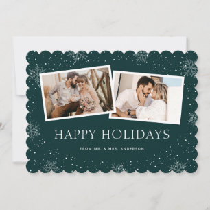 Green 2 Photo Newlywed Happy Holidays Card