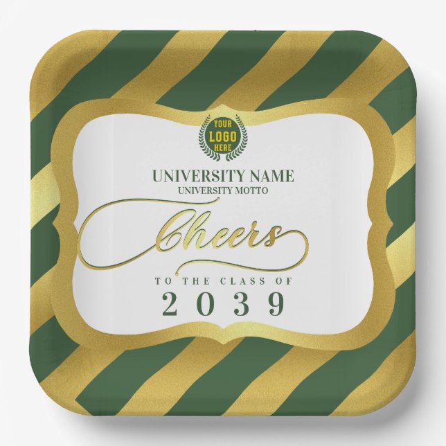 Green 2 School College University Graduation Day Paper Plate (Front)