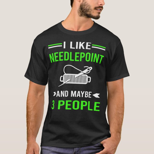 Green 3 People Needlepoint Canvas Work T-Shirt (Front)