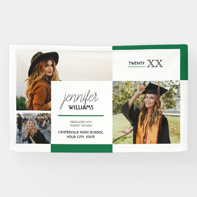 Green 3 Photo Graduation Banner (Horizontal)