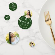 Green 3 Photo Graduation Modern Script Hearts Cap