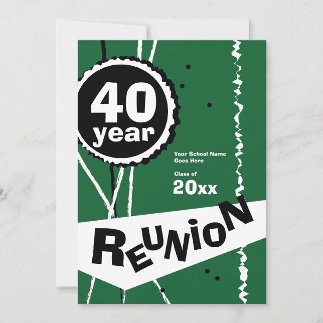 Green 40 Year Class Reunion Invitation (Front)