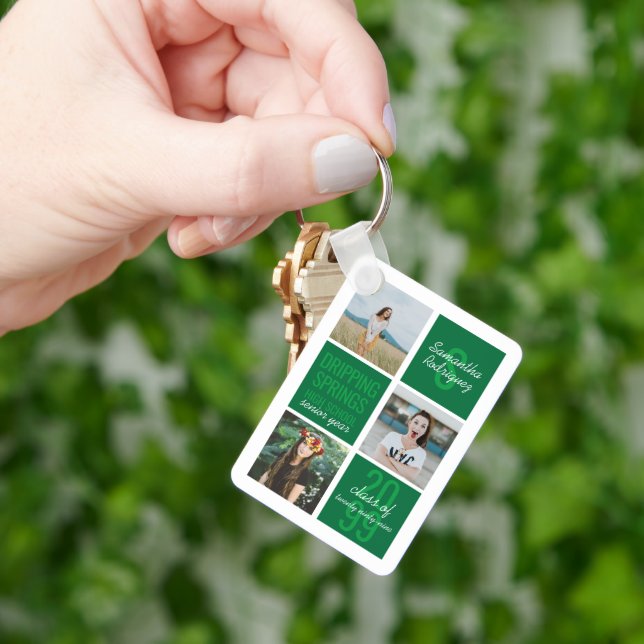 Green 4-Photo Fun Boxes Class Year Keychain (Hand)
