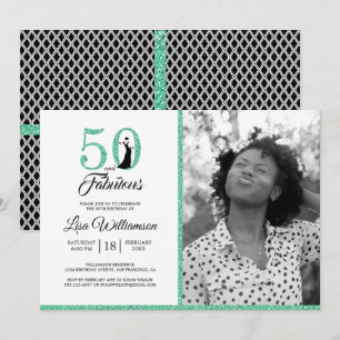 Green 50 Fabulous 50th Birthday Party Photo Invitation