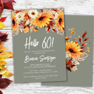 Green 60th Birthday Fall Floral Invitation