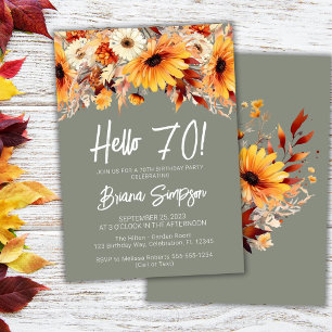 Green 70th Birthday Fall Floral Invitation