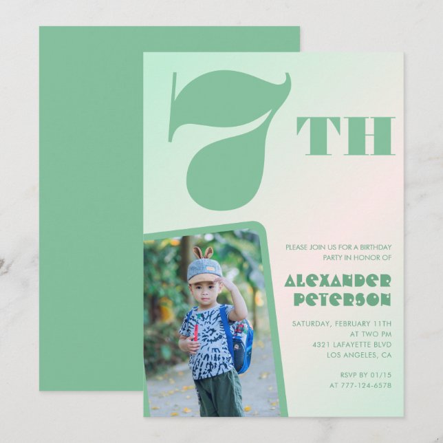 Green 7th birthday invitations Colourful Photo (Front/Back)