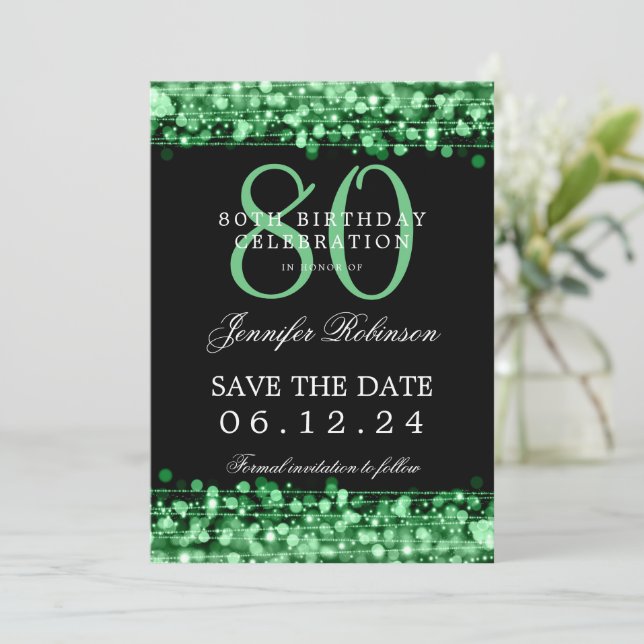 Green 80th Birthday Save the Date  Invitation (Standing Front)