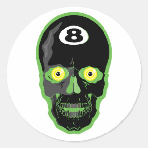 green 8 ball skull classic round sticker