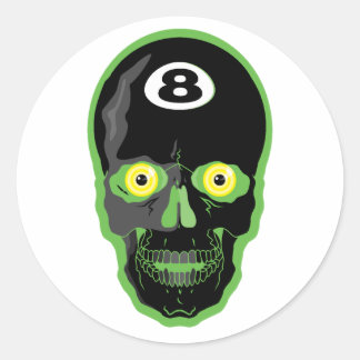 green 8 ball skull classic round sticker