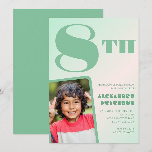 Green 8th birthday invitations Colourful Photo (Front/Back)