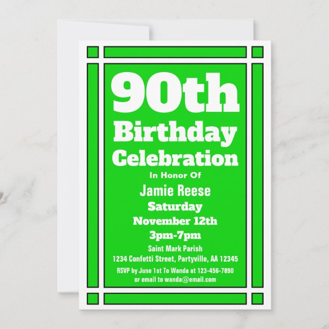 Green 90th Birthday Party Invitation (Front)