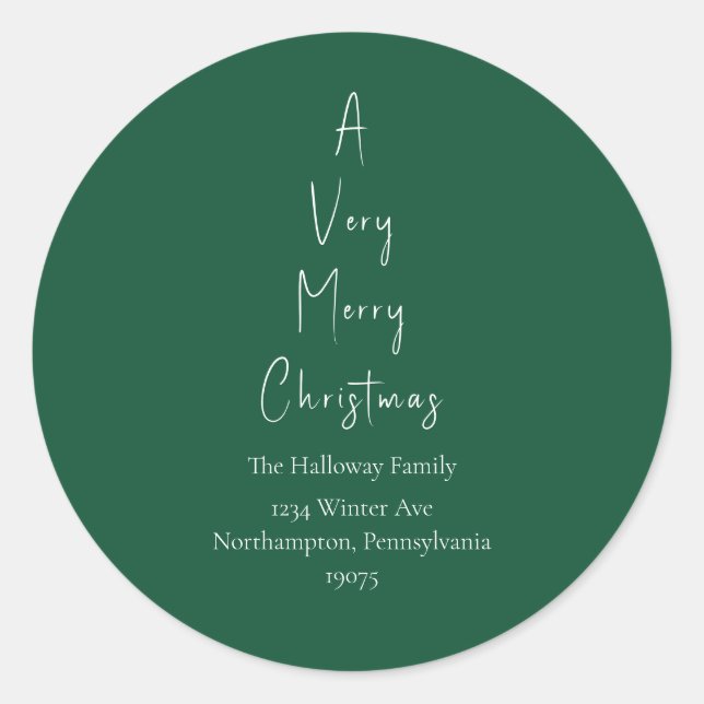 Green A Very Merry Christmas Tree Envelope Seals (Front)
