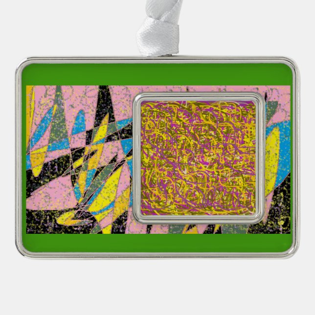 green abstract art 2 designs silver plated framed ornament (Front)
