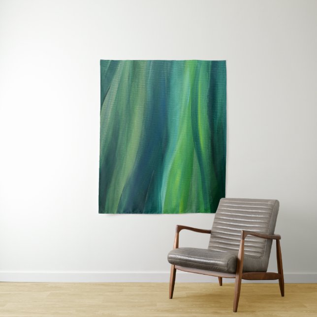 Green Abstract Art Wall Tapestry (In Situ)