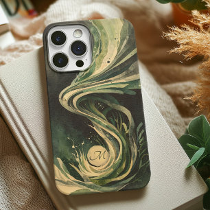 Green Abstract Art Water Swirl Watercolor Canvas iPhone 13 Case