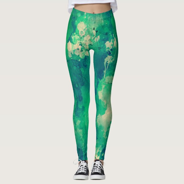 Green Abstract Artsy Leggings (Front)