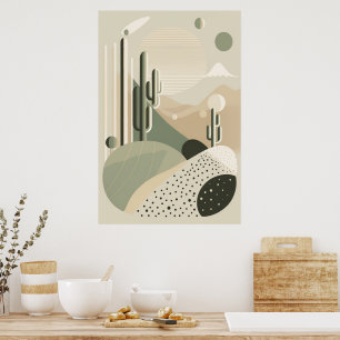 Green Abstract Boho desert landscape  Poster