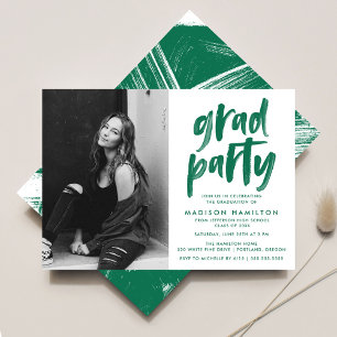 Green Abstract Brushstrokes Graduation Party Invitation