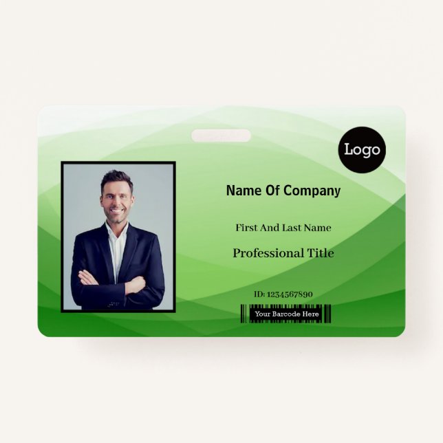 Green Abstract Business Photo Identification ID ID Badge (Front)