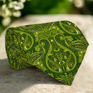 Green Abstract Dark Paisley Damask Floral Pattern Tie