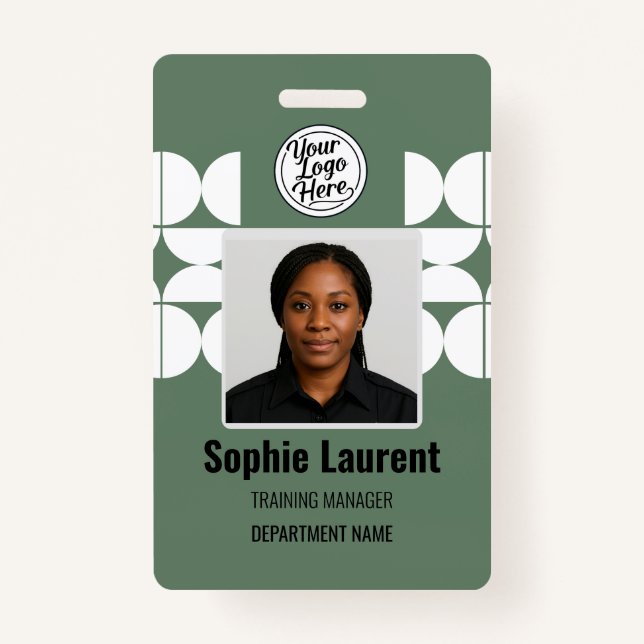 Green Abstract Design Employee Photo ID Company ID Badge (Front)