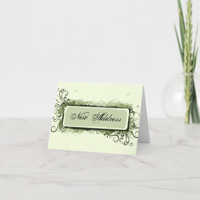 Green Abstract Floral Change of Address Announcement (Front)