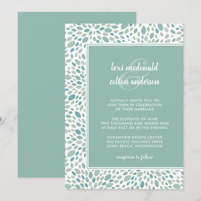 Green Abstract Floral Chic Seaside Wedding Invitation (Front/Back)