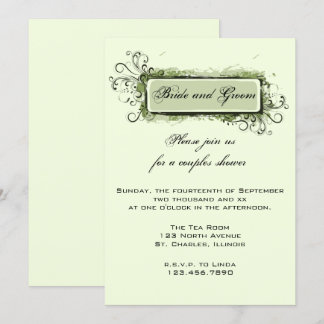 Green Abstract Floral Couples Wedding Shower Invitation