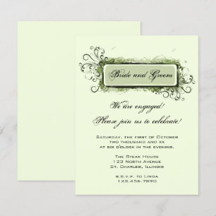 Green Abstract Floral Engagement Party Invitation