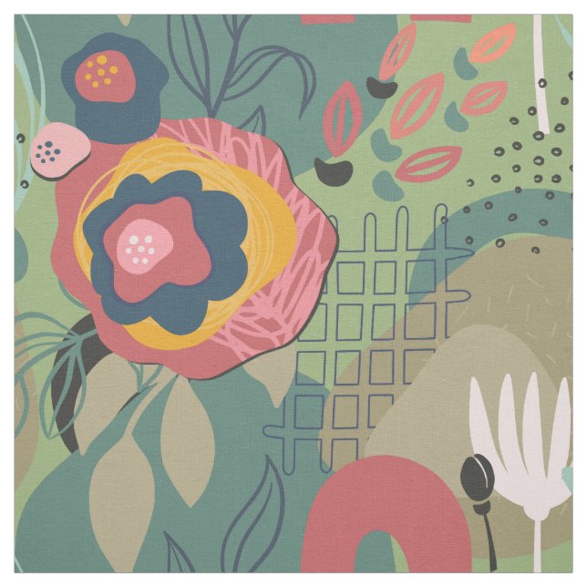 Green Abstract Floral Fabric (Swatch)