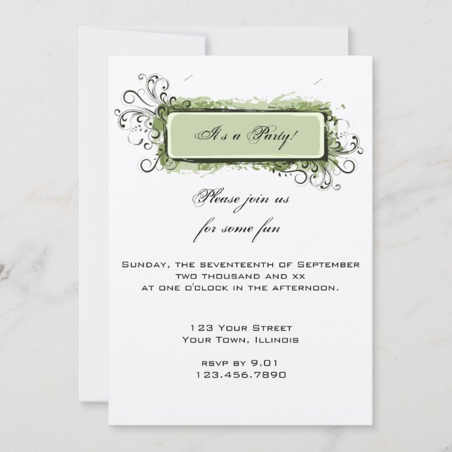 Green Abstract Floral Party Invitation (Front)