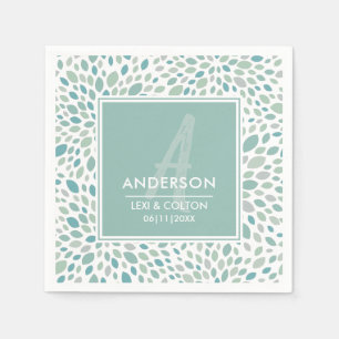 Green Abstract Floral Seaside Monogram Wedding Napkin