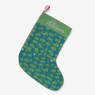 Green Abstract Floral Vines Pattern Personalised Small Christmas Stocking