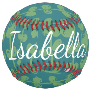 Green Abstract Floral Vines Pattern Personalised Softball