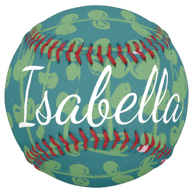Green Abstract Floral Vines Pattern Personalised Softball (Front)