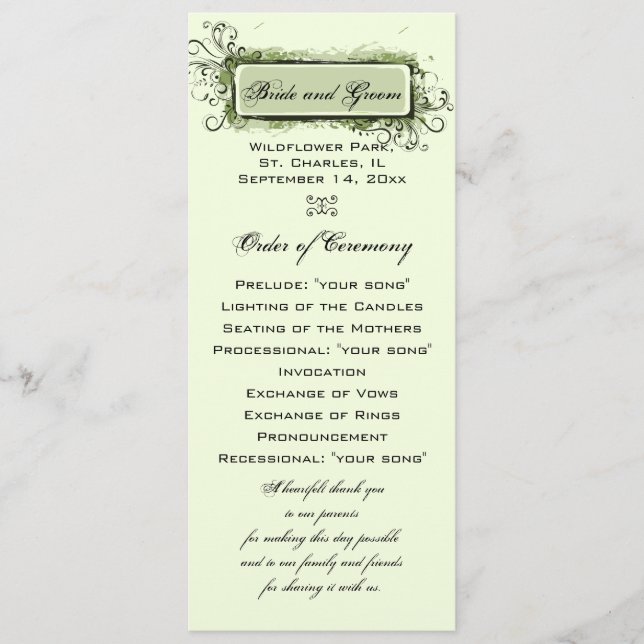 Green Abstract Floral Wedding Program Programme (Front)