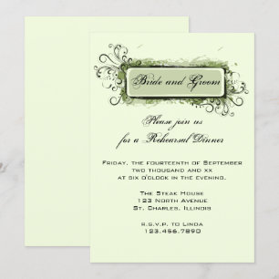 Green Abstract Floral Wedding Rehearsal Dinner Invitation